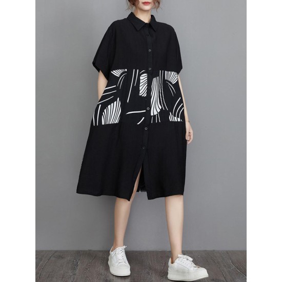 Artistic Retro Loose Printed Buttoned Midi Dress Artistic Retro Loose Printed Buttoned Midi Dress
