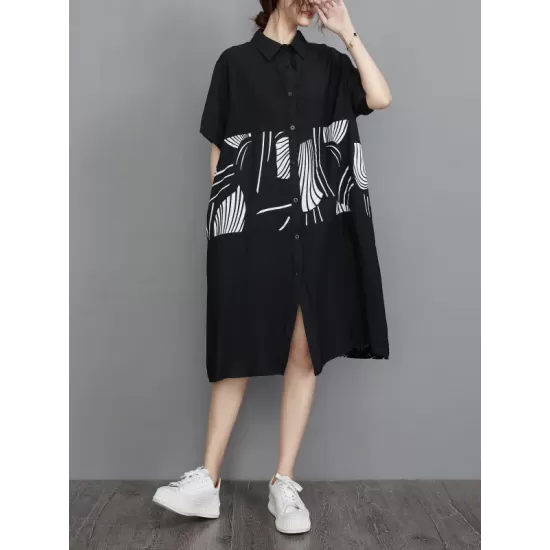 Artistic Retro Loose Printed Buttoned Midi Dress Artistic Retro Loose Printed Buttoned Midi Dress