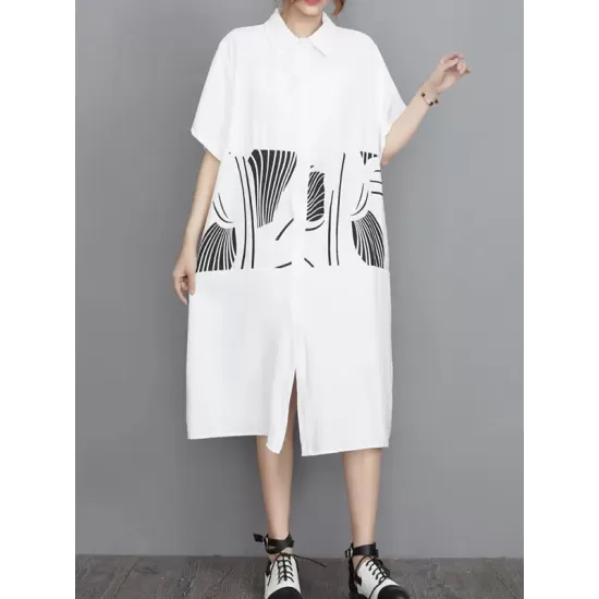 Artistic Retro Loose Printed Buttoned Midi Dress Artistic Retro Loose Printed Buttoned Midi Dress