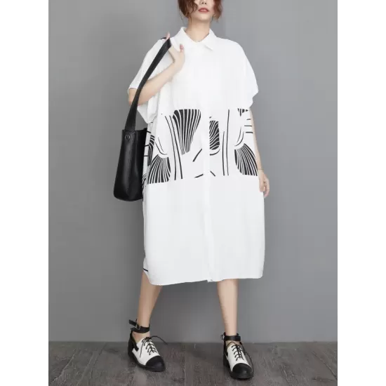 Artistic Retro Loose Printed Buttoned Midi Dress Artistic Retro Loose Printed Buttoned Midi Dress