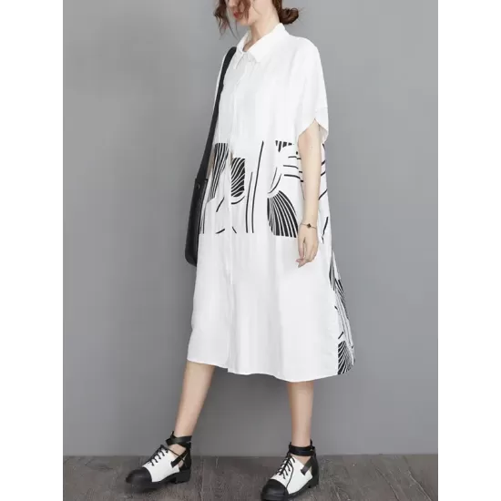 Artistic Retro Loose Printed Buttoned Midi Dress Artistic Retro Loose Printed Buttoned Midi Dress