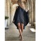 Stylish Loose High-Low Batwing Sleeves Black Midi Dress