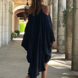Stylish Loose High-Low Batwing Sleeves Black Midi Dress