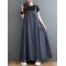 Vintage Loose Artistic Retro Solid Color Strap Denim Midi Dress