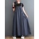 Vintage Loose Artistic Retro Solid Color Strap Denim Midi Dress Vintage Loose Artistic Retro Solid Color Strap Denim Midi Dress