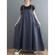 Vintage Loose Artistic Retro Solid Color Strap Denim Midi Dress Vintage Loose Artistic Retro Solid Color Strap Denim Midi Dress