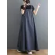 Vintage Loose Artistic Retro Solid Color Strap Denim Midi Dress Vintage Loose Artistic Retro Solid Color Strap Denim Midi Dress