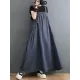 Vintage Loose Artistic Retro Solid Color Strap Denim Midi Dress Vintage Loose Artistic Retro Solid Color Strap Denim Midi Dress