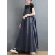 Vintage Loose Artistic Retro Solid Color Strap Denim Midi Dress Vintage Loose Artistic Retro Solid Color Strap Denim Midi Dress