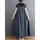 Vintage Loose Artistic Retro Solid Color Strap Denim Midi Dress Vintage Loose Artistic Retro Solid Color Strap Denim Midi Dress