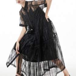 Original Solid Color Hollow See-Through Thin Midi Dress