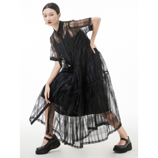Original Solid Color Hollow See-Through Thin Midi Dress Original Solid Color Hollow See-Through Thin Midi Dress