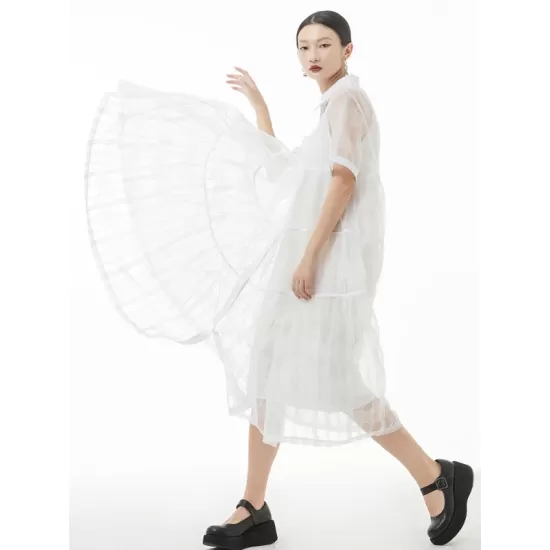 Original Solid Color Hollow See-Through Thin Midi Dress Original Solid Color Hollow See-Through Thin Midi Dress