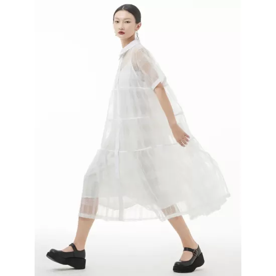 Original Solid Color Hollow See-Through Thin Midi Dress Original Solid Color Hollow See-Through Thin Midi Dress