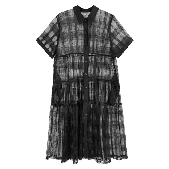 Original Solid Color Hollow See-Through Thin Midi Dress Original Solid Color Hollow See-Through Thin Midi Dress