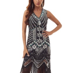 Evening H-Line Beads Sequined Tasseled Midi Dresses