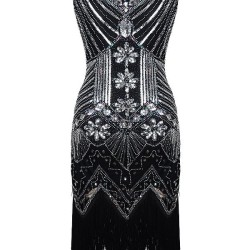 Evening H-Line Beads Sequined Tasseled Midi Dresses