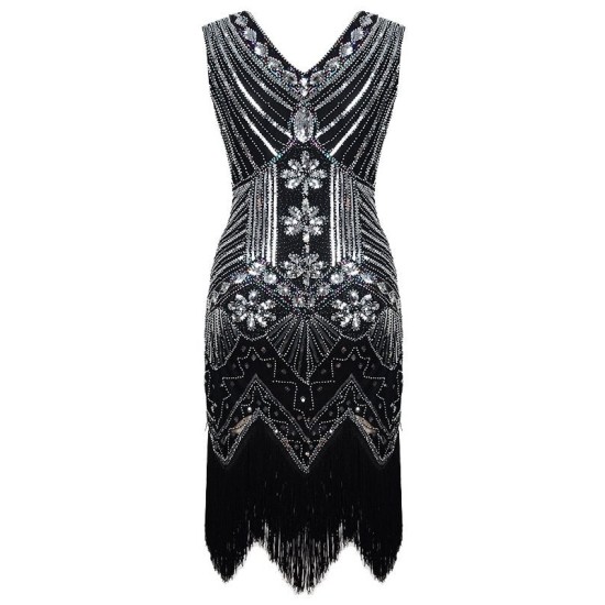 Evening H-Line Beads Sequined Tasseled Midi Dresses Evening H-Line Beads Sequined Tasseled Midi Dresses