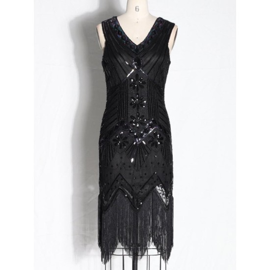 Evening H-Line Beads Sequined Tasseled Midi Dresses Evening H-Line Beads Sequined Tasseled Midi Dresses
