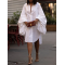Statement Puff Sleeves Loose Pleated Split-Side Solid Color Lapel Collar Midi Dresses