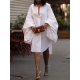 Statement Puff Sleeves Loose Pleated Split-Side Solid Color Lapel Collar Midi Dresses Statement Puff Sleeves Loose Pleated Split-Side Solid Color Lapel Collar Midi Dresses