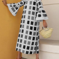 Original Flared Sleeves Split-Joint Multi-Colored Plaid Midi Dress