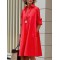 Simple Long Sleeves Solid Color Lapel Midi Dress