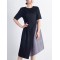 Loose Contrast Color Pleated Round-Neck Midi Dresses