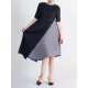 Loose Contrast Color Pleated Round-Neck Midi Dresses Loose Contrast Color Pleated Round-Neck Midi Dresses