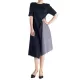 Loose Contrast Color Pleated Round-Neck Midi Dresses Loose Contrast Color Pleated Round-Neck Midi Dresses
