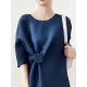 Stylish Irregularity Loose Pleated Solid Color Round-Neck Midi Dresses Stylish Irregularity Loose Pleated Solid Color Round-Neck Midi Dresses