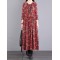 Casual Long Sleeves Loose Floral Printed Round-Neck Midi Dresses