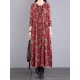 Casual Long Sleeves Loose Floral Printed Round-Neck Midi Dresses Casual Long Sleeves Loose Floral Printed Round-Neck Midi Dresses
