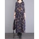Casual Long Sleeves Loose Floral Printed Round-Neck Midi Dresses Casual Long Sleeves Loose Floral Printed Round-Neck Midi Dresses
