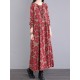 Casual Long Sleeves Loose Floral Printed Round-Neck Midi Dresses Casual Long Sleeves Loose Floral Printed Round-Neck Midi Dresses