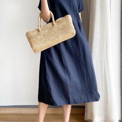 Casual Loose Solid Color Round-Neck Midi Dresses