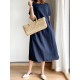 Casual Loose Solid Color Round-Neck Midi Dresses Casual Loose Solid Color Round-Neck Midi Dresses