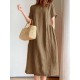 Casual Loose Solid Color Round-Neck Midi Dresses Casual Loose Solid Color Round-Neck Midi Dresses