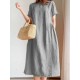 Casual Loose Solid Color Round-Neck Midi Dresses Casual Loose Solid Color Round-Neck Midi Dresses