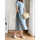 Casual Loose Solid Color Round-Neck Midi Dresses Casual Loose Solid Color Round-Neck Midi Dresses