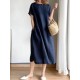 Casual Loose Solid Color Round-Neck Midi Dresses Casual Loose Solid Color Round-Neck Midi Dresses