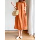 Casual Loose Solid Color Round-Neck Midi Dresses Casual Loose Solid Color Round-Neck Midi Dresses