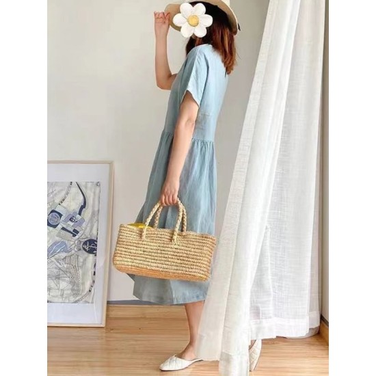 Casual Loose Solid Color Round-Neck Midi Dresses Casual Loose Solid Color Round-Neck Midi Dresses