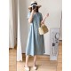 Casual Loose Solid Color Round-Neck Midi Dresses Casual Loose Solid Color Round-Neck Midi Dresses