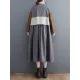Vintage Loose Long Sleeves Contrast Color Polo Midi Dresses Vintage Loose Long Sleeves Contrast Color Polo Midi Dresses