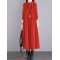 Vintage Corduroy Long Sleeves A-Line Embroidered Solid Round-Neck Midi Dresses