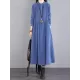 Vintage Corduroy Long Sleeves A-Line Embroidered Solid Round-Neck Midi Dresses Vintage Corduroy Long Sleeves A-Line Embroidered Solid Round-Neck Midi Dresses