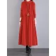 Vintage Corduroy Long Sleeves A-Line Embroidered Solid Round-Neck Midi Dresses Vintage Corduroy Long Sleeves A-Line Embroidered Solid Round-Neck Midi Dresses