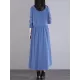 Vintage Corduroy Long Sleeves A-Line Embroidered Solid Round-Neck Midi Dresses Vintage Corduroy Long Sleeves A-Line Embroidered Solid Round-Neck Midi Dresses