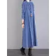 Vintage Corduroy Long Sleeves A-Line Embroidered Solid Round-Neck Midi Dresses Vintage Corduroy Long Sleeves A-Line Embroidered Solid Round-Neck Midi Dresses